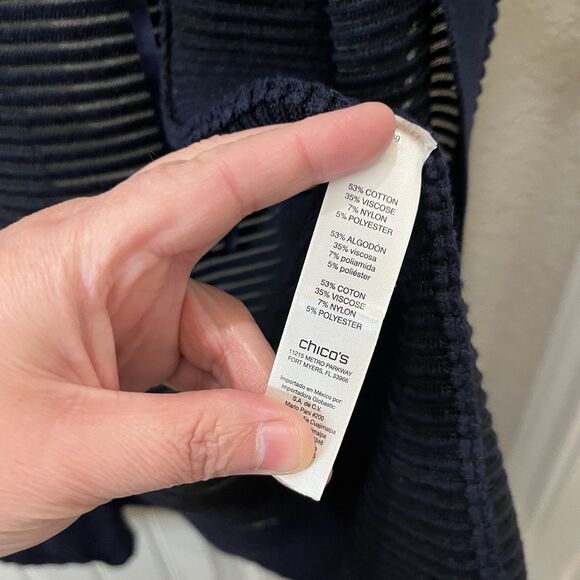 Chicos Size 2 Navy Blue Knit Ribbed Sleeveless Duster Open Front Kimono Top L - Picture 6 of 10